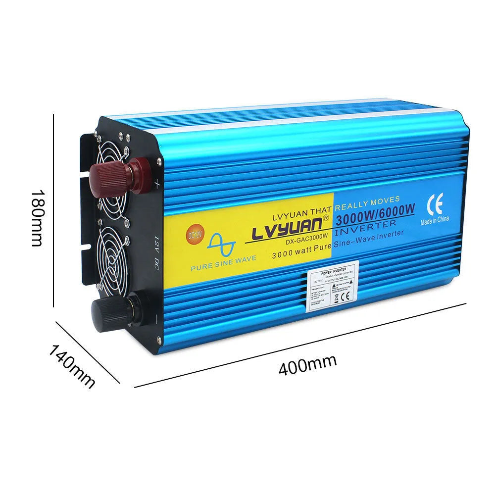 Blue 3000W pure sine wave car power inverter with digital display and British socket