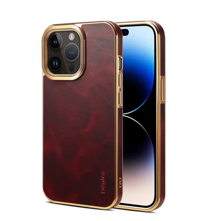 Handmade vintage leather iPhone case in black, brown, navy blue, or wine red