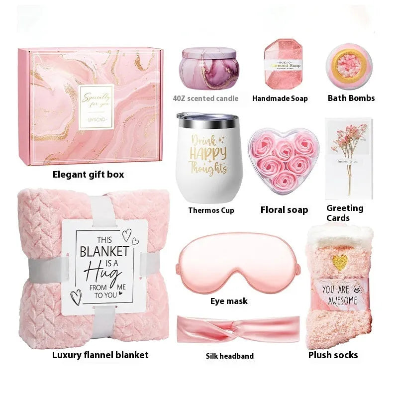 Aromatherapy candle soap bath gift set in a modern plastic box, 27cm long by 23cm wide.