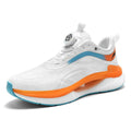 Men's high-top breathable mesh running sneaker in cotton candy colour with buckle closure.