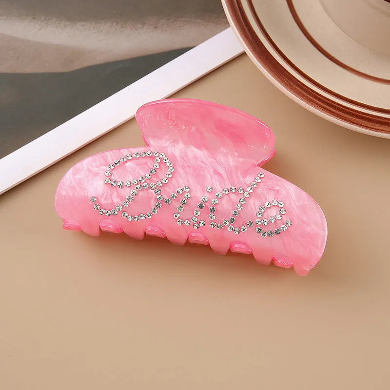 Acrylic hair barrette with shower shark clip back and double-sided diamond drilling