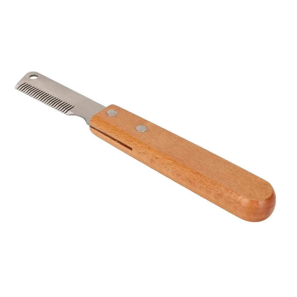 Wooden handle pet stripping comb with metal fittings for grooming cats and dogs