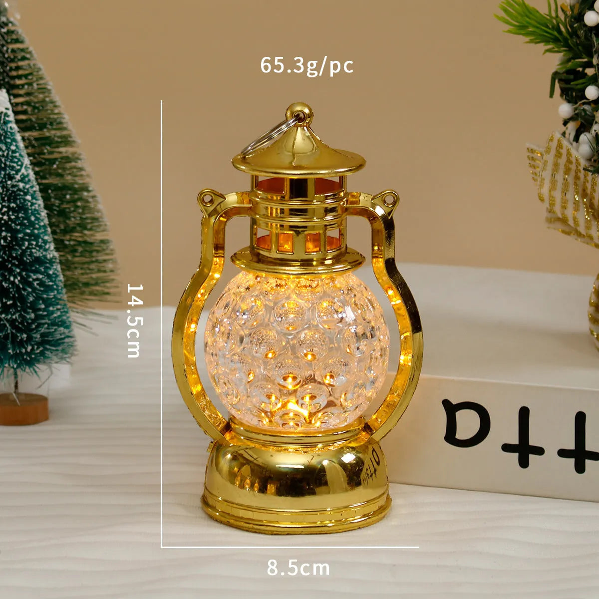 Retro oil lamp style LED night light in gold or silver finish measuring 14.5cm tall