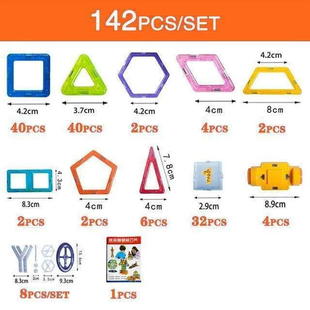 Magnetic building blocks set with ABS plastic pieces for children's construction play