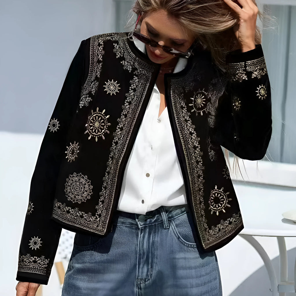 Women's casual coat round neck hooded printed long sleeve British style milk silk fabric sizes S to XXL