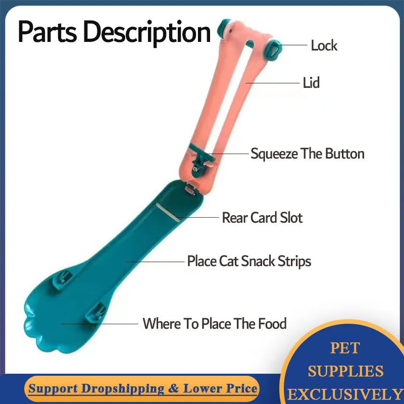 Green and pink pet feed spoon with extrusion design and squeezer feeder function for cat treats and liquid foods