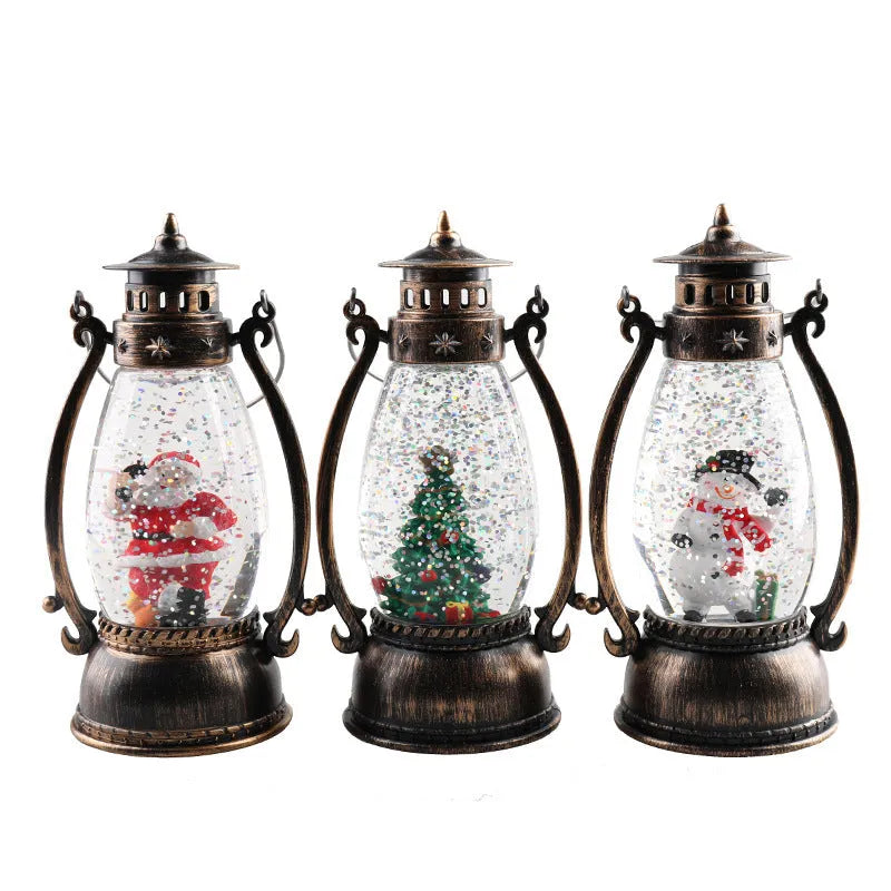 Crystal ball LED Christmas oil lamp decoration in snowman or elderly figure design