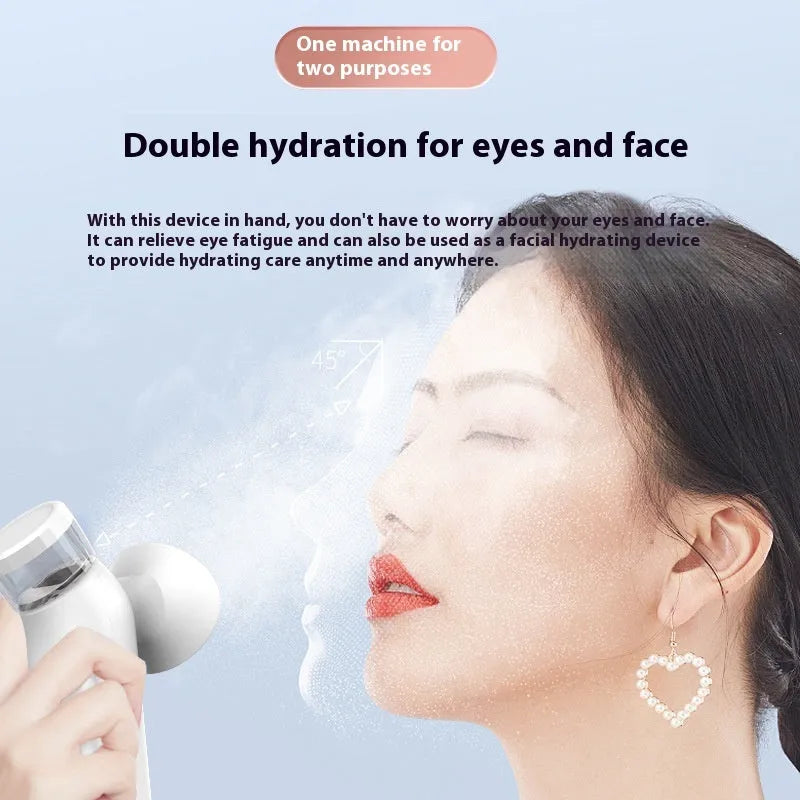 White portable rechargeable hot cold compress eye mask with USB cable and accessories.