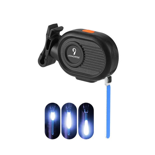 USB rechargeable bicycle tail light with blue waterfall or running water lighting effect on a bike seat post.