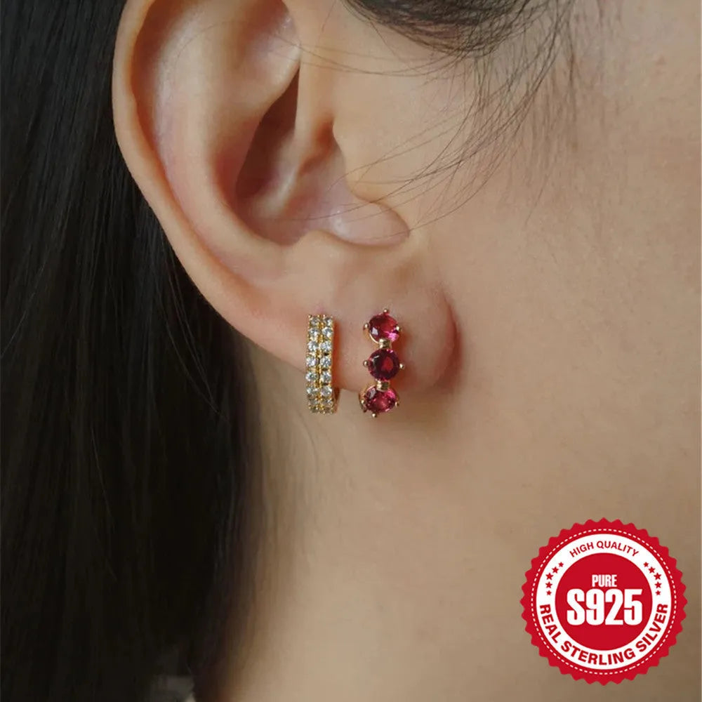 S925 sterling silver geometric earrings with golden three-diamond zircon sunflower inlays