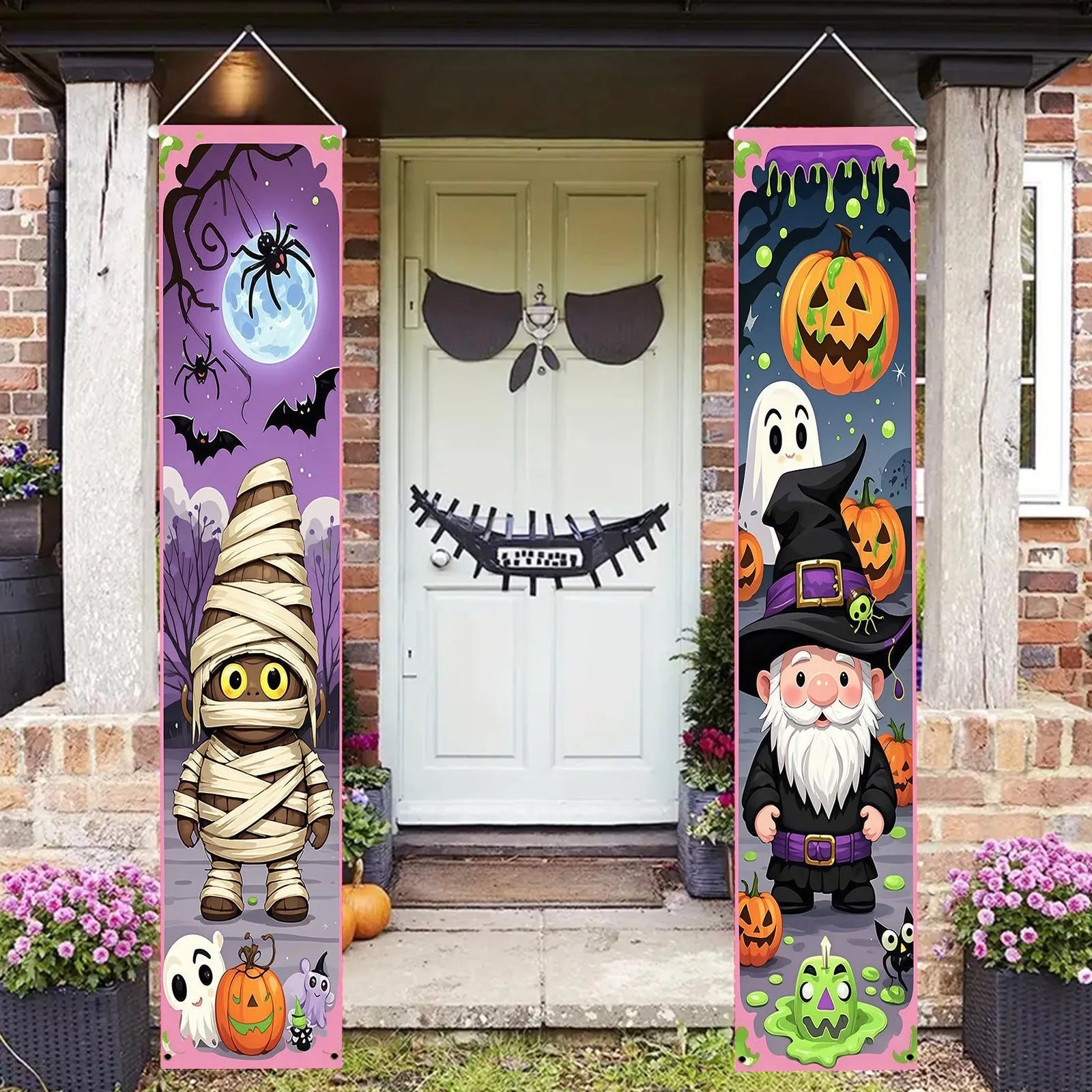Orange and black Halloween couplet decorations hanging flag measuring 30x180cm