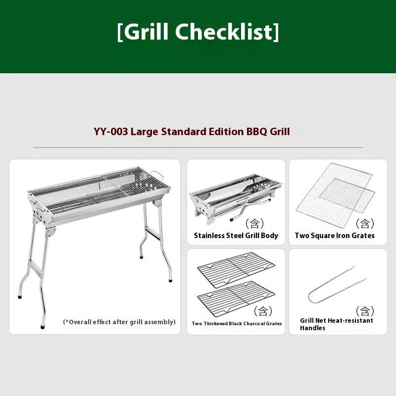 Stainless steel portable barbecue oven with charcoal grill and cooking accessories