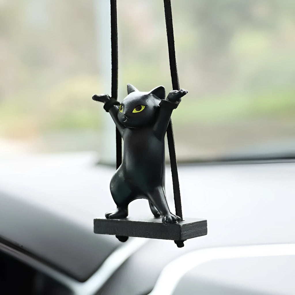 Resin cat pendant car hanger with adjustable rope in five colour variations