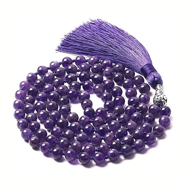 Geometric agate tassel necklace with multi-stone pattern showing Indian agate, turquoise, lapis lazuli, and amethyst beads
