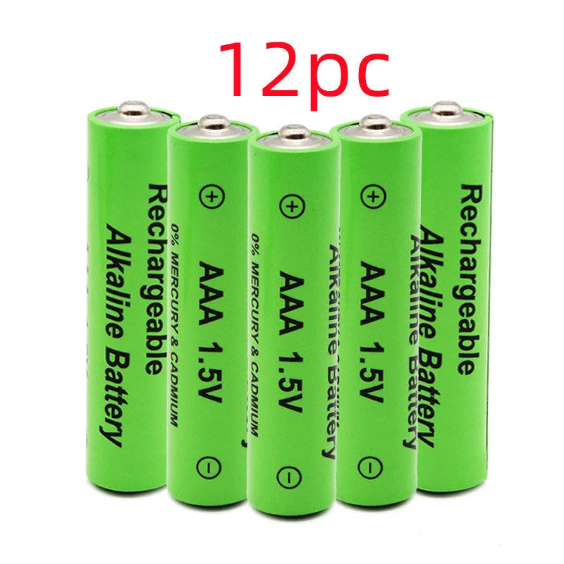 Green alkaline rechargeable AA battery with 3000mAh capacity and 1.5V rating.