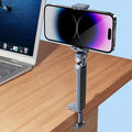 Aluminium alloy foldable clip phone holder in silver or grey, portable universal stand for hands-free viewing