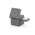 Foldable magnetic wireless charging station for iPhone, AirPods and Apple Watch showing USB-C port and compact design