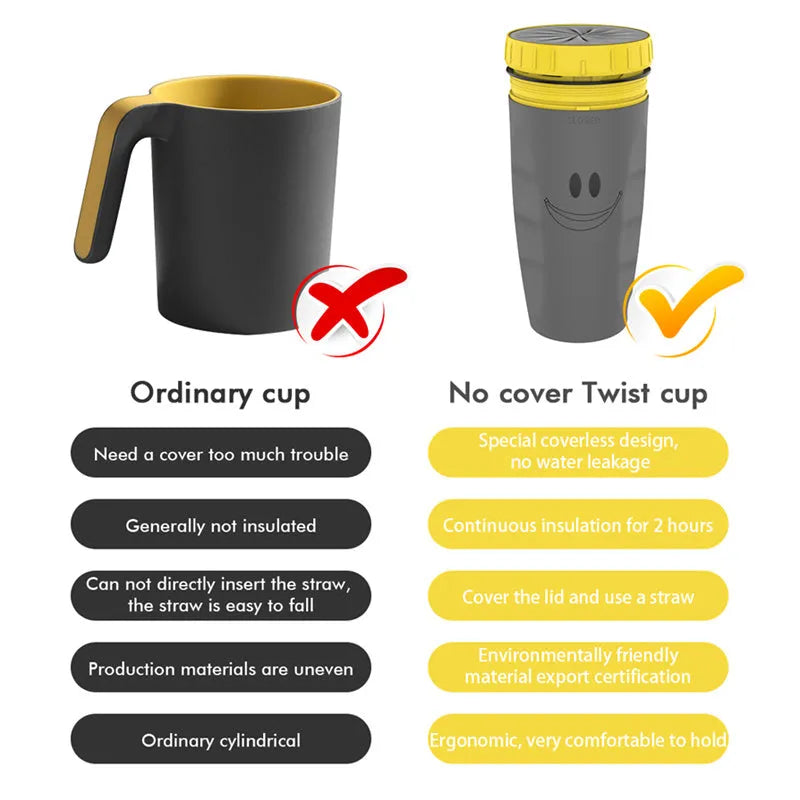 Twist top lidless double wall insulated travel cup with silicone membrane seal, 300ml, available in multiple colour styles
