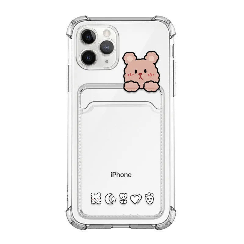 Cartoon artwork transparent TPU phone case with card holder slot for iPhone