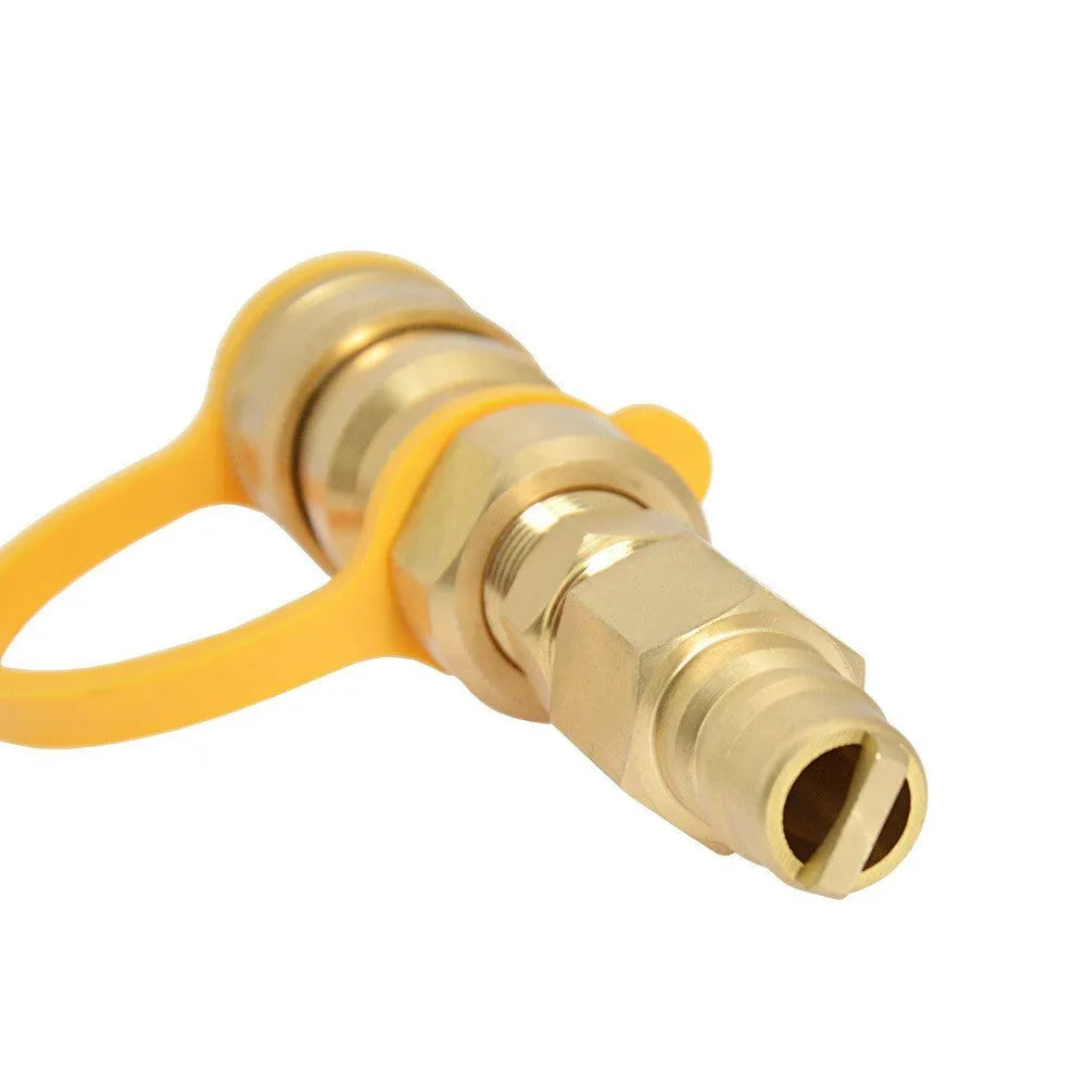 Gold brass propane tank connector with 3/8 inch American standard thread