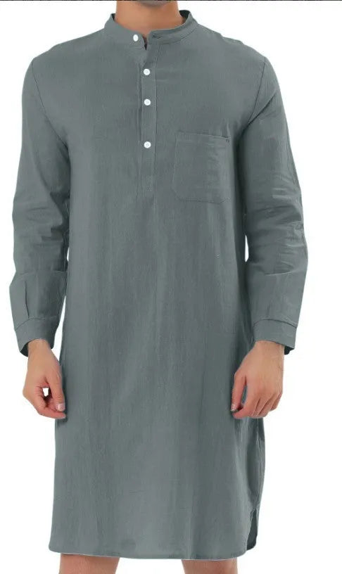 Men's cotton shirt robe with kangaroo pocket available in multiple colours and sizes
