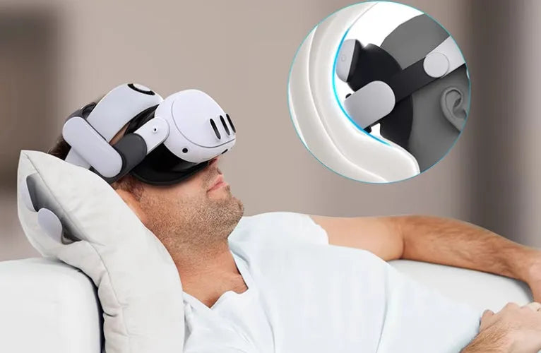 Multi-angle adjustable VR glasses head wear with ABS and sponge construction, battery included.