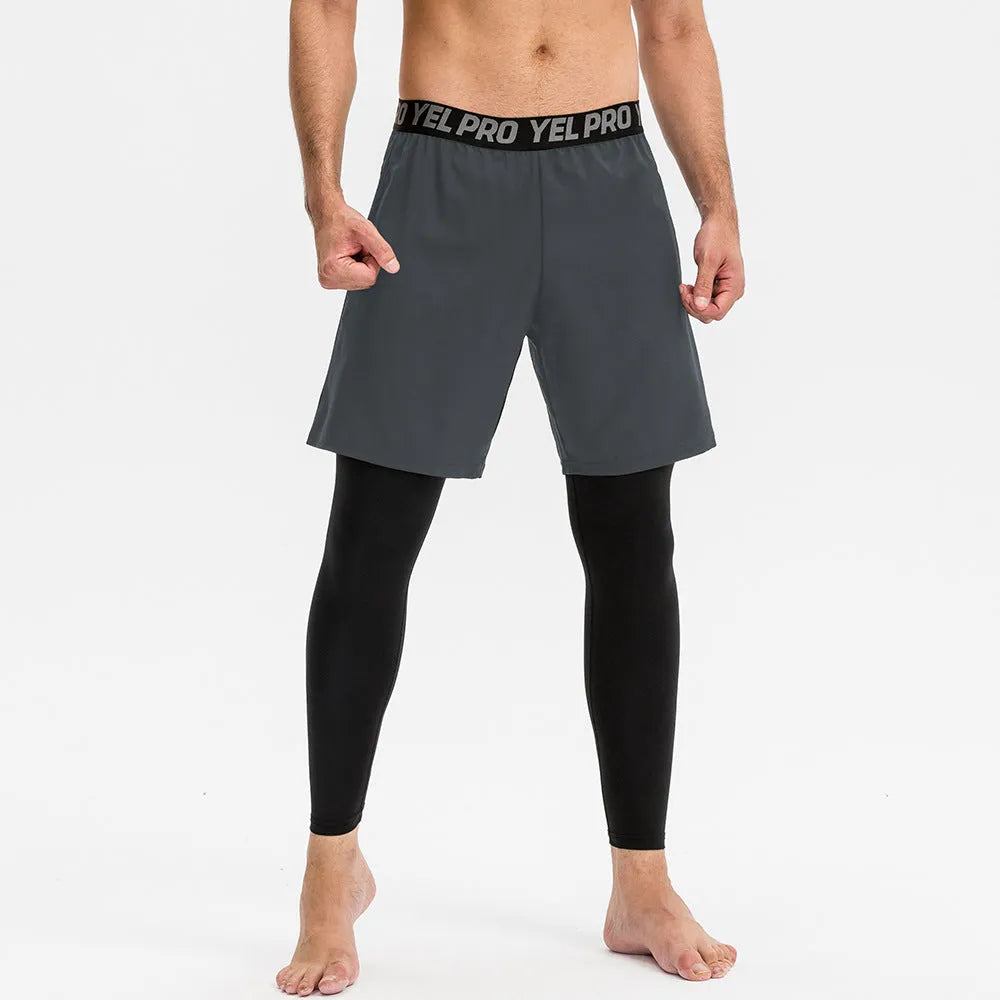 Men's tight sports pants in grey, black, dark blue, army green, and navy blue colours for fitness and running.