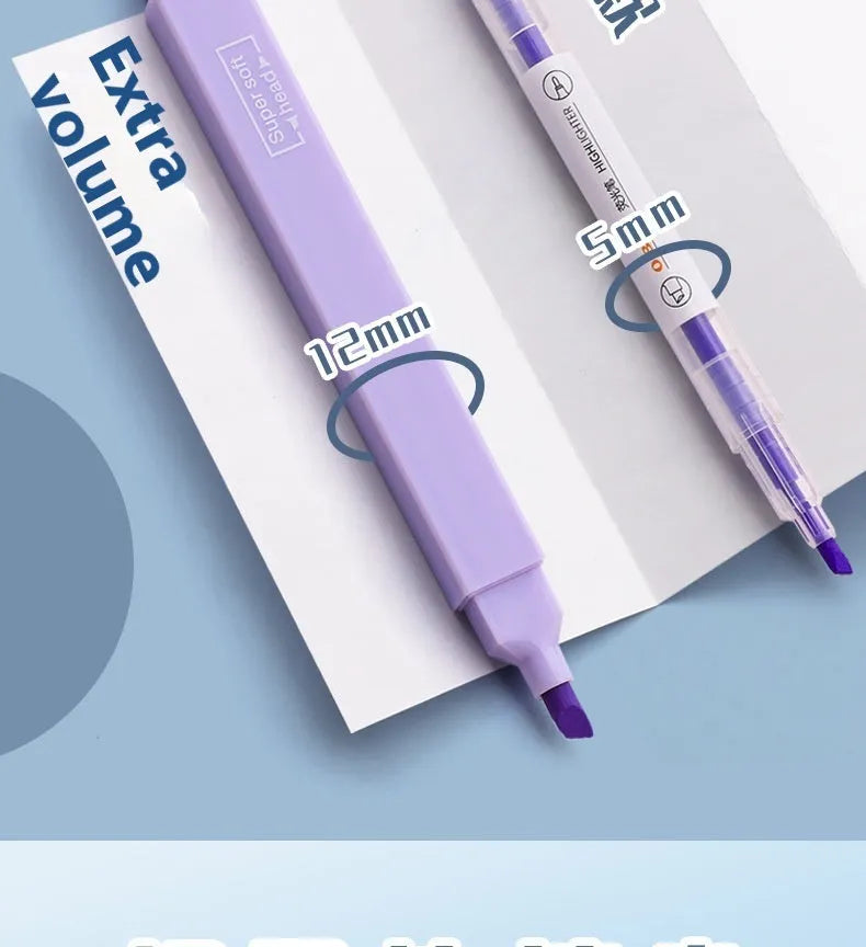 Set of double headed fluorescent highlighter pens showing two different coloured tips on each pen.