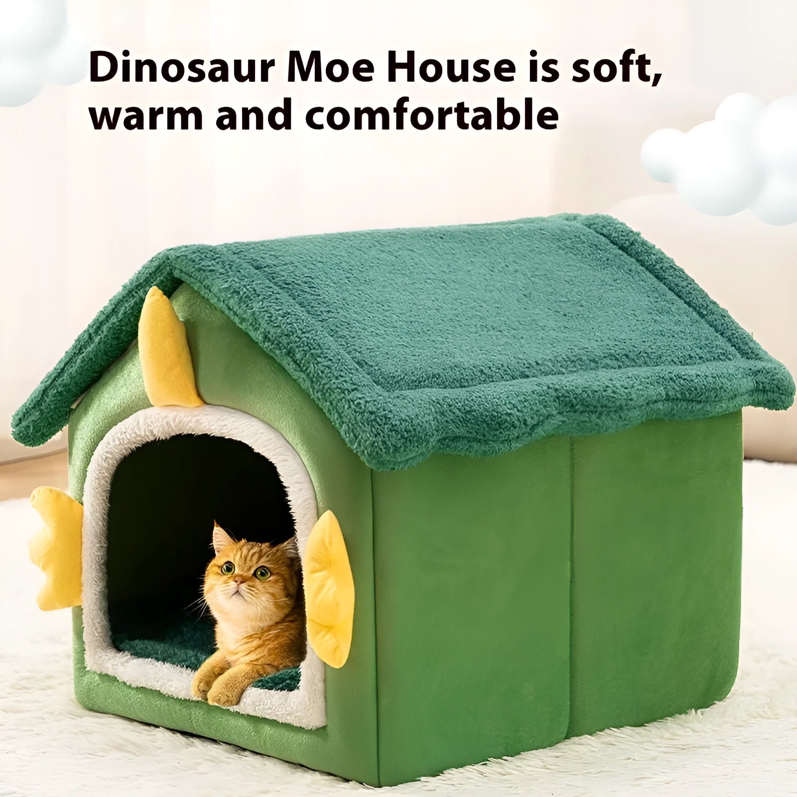 Grey enclosed cat nest bed with thick cushion inside, shown in large size.