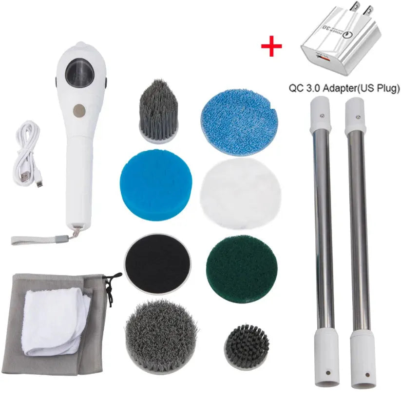 White lithium rechargeable handheld cleaning ball with cleaning brush attachment