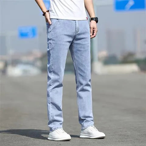 Men's smoky gray jeans with straight-leg cut and low-waist design