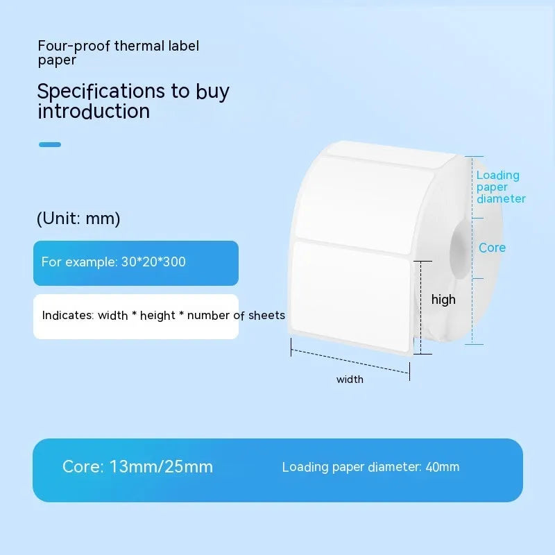 Roll of white 40x40mm thermal adhesive label paper with 160 sheets for retail pricing