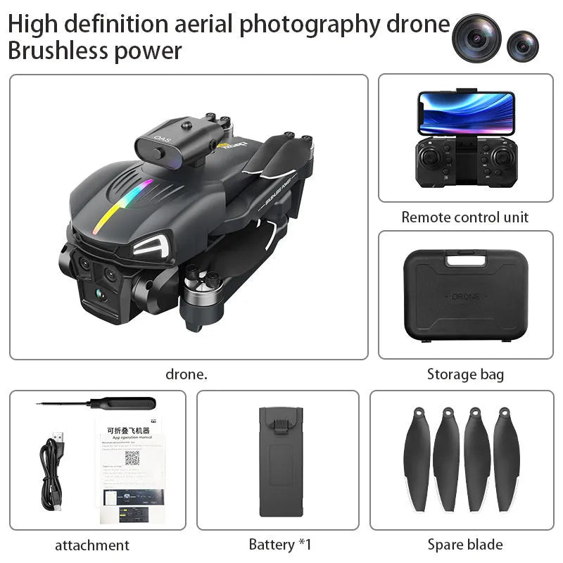 C15S brushless UAV in black with HD camera, obstacle avoidance sensors, and plastic body