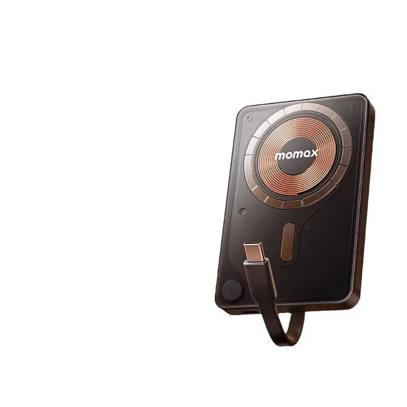 Magnetic power bank with transparent bracket and built-in cable in Mysterious Black, alloy shell