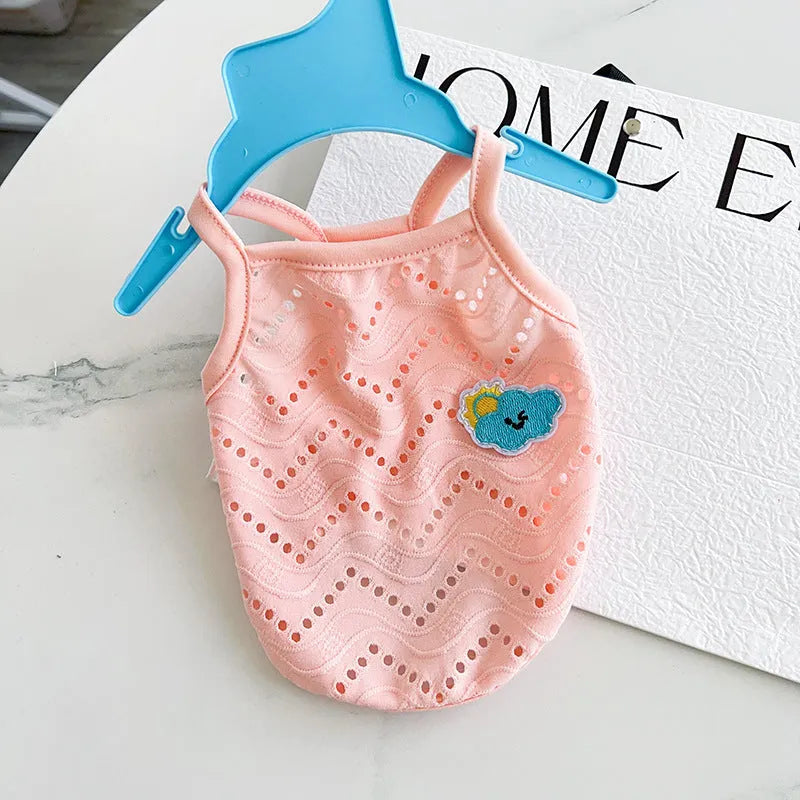 Mesh pet vest for dogs and cats in blue colour with breathable straps and camisole design