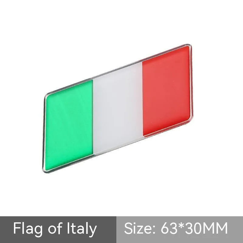 Aluminium national flag car sticker badge, parallelogram shape, 6.3 by 3 cm, for rear bumper.
