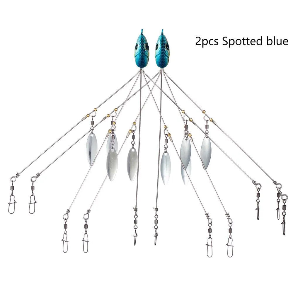 Bassdash umbrella fishing lure rig with 5 swivels and rotating metal sequins in green colour