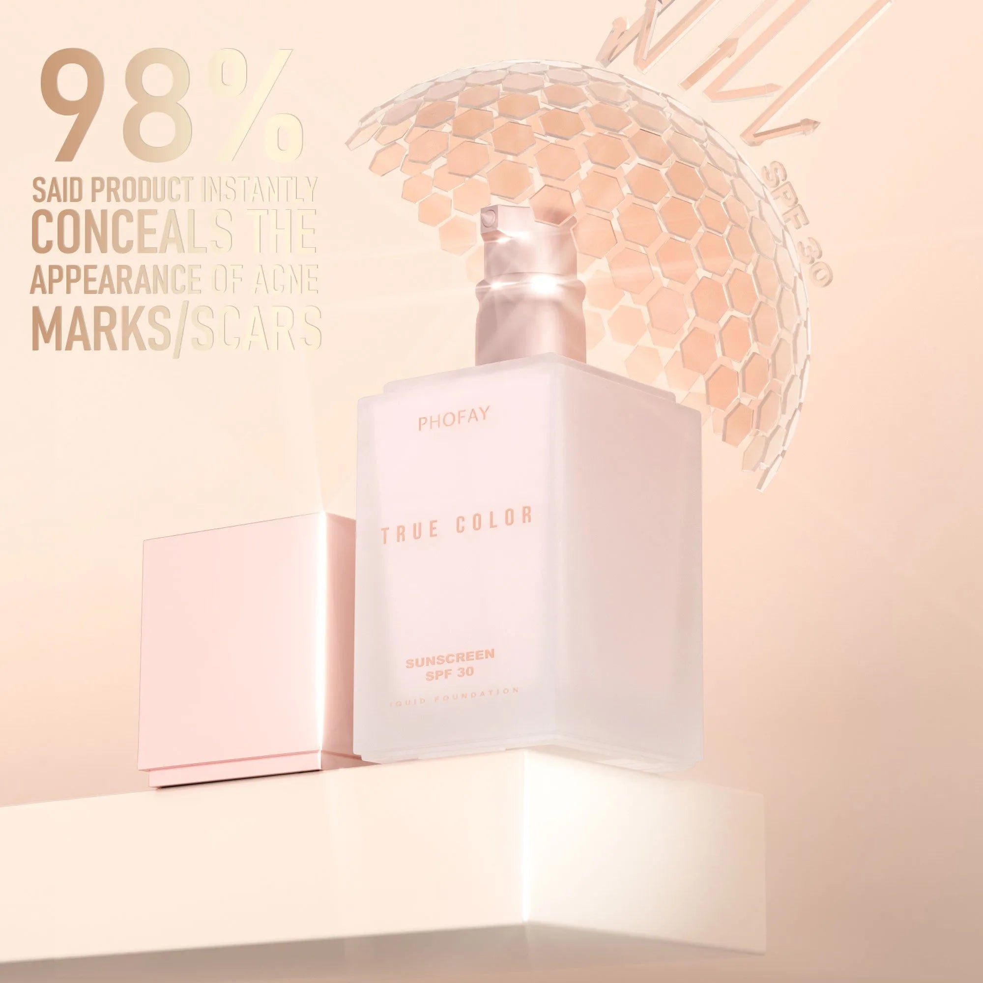 Matte sunscreen liquid foundation SPF 30 bottle in six colour shades 01color through 06color