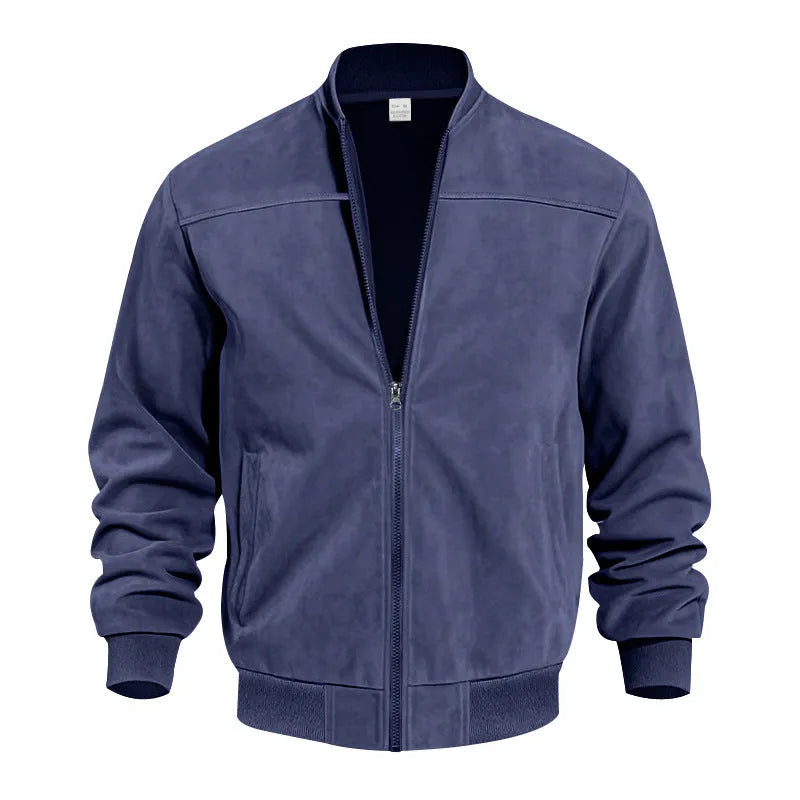 Men's plus size suede casual jacket with zipper closure in Army Green colour showing regular sleeve design
