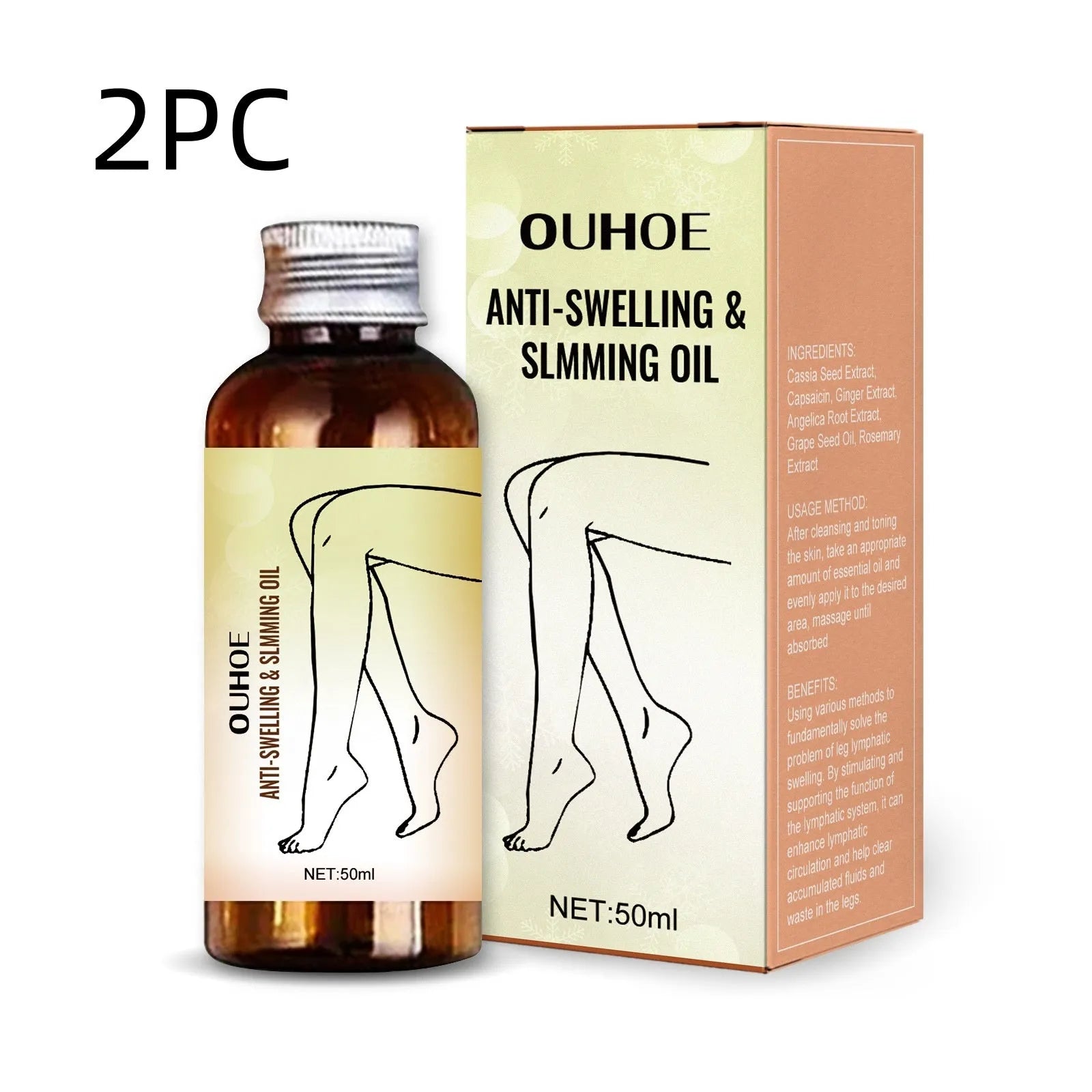 50ml bottle of moisturising body and leg massage essential oil with natural plant extracts