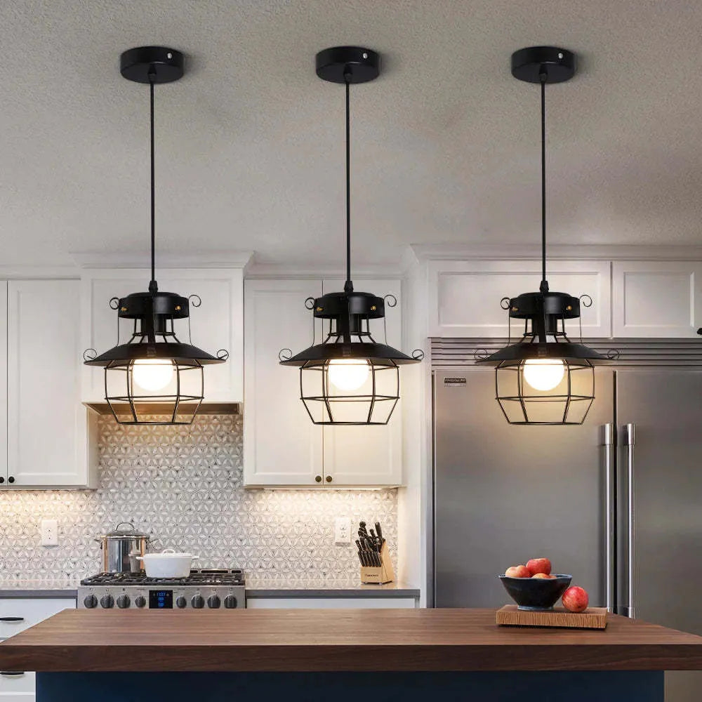 American iron droplight with retro single head lantern design for restaurant-style corridor lighting