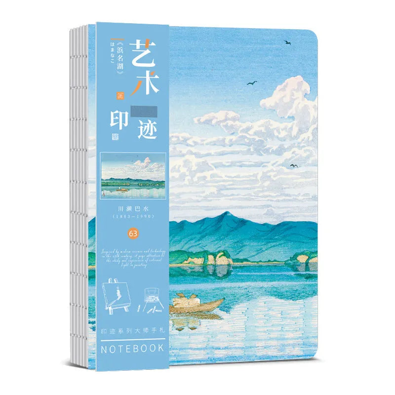 Ukiyo-e Series retro hand ledger notebook with art cover, open on a table.