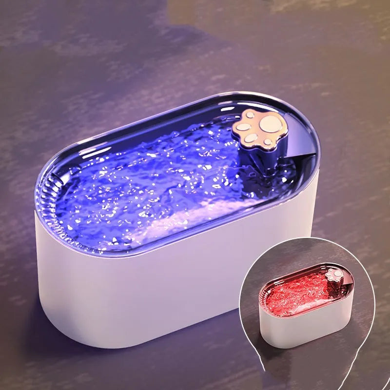 Berlin blue 3L automatic pet water fountain with pump and filter on a floor.