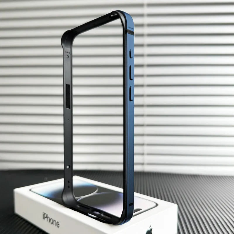 Metal phone case for iPhone 15 Pro Max in black with ultra-thin border frame