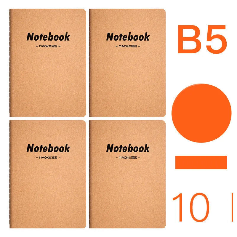 10-pack of kraft paper notebooks with thread binding in A5 and B5 sizes with various cover designs