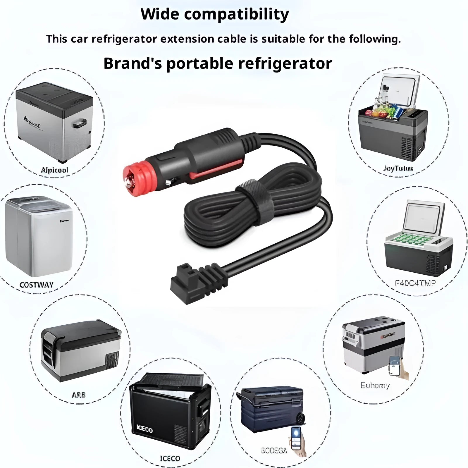 Car Refrigerator Cigarette Lighter Electrical Extension Cable 2.5m Pure Copper Gold Plating High Power 12V/24V Cord for Vehicle Fridge Cooler and Accessories