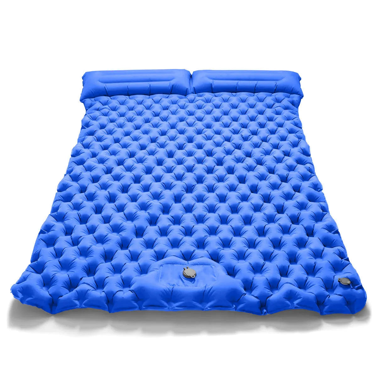 Double widened camping air mattress in army green colour with optional pillow attachment