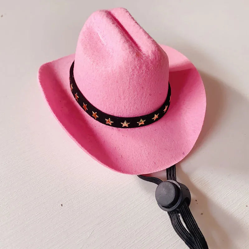 British-style brown cowboy hat for a cat with a black ribbon trim.