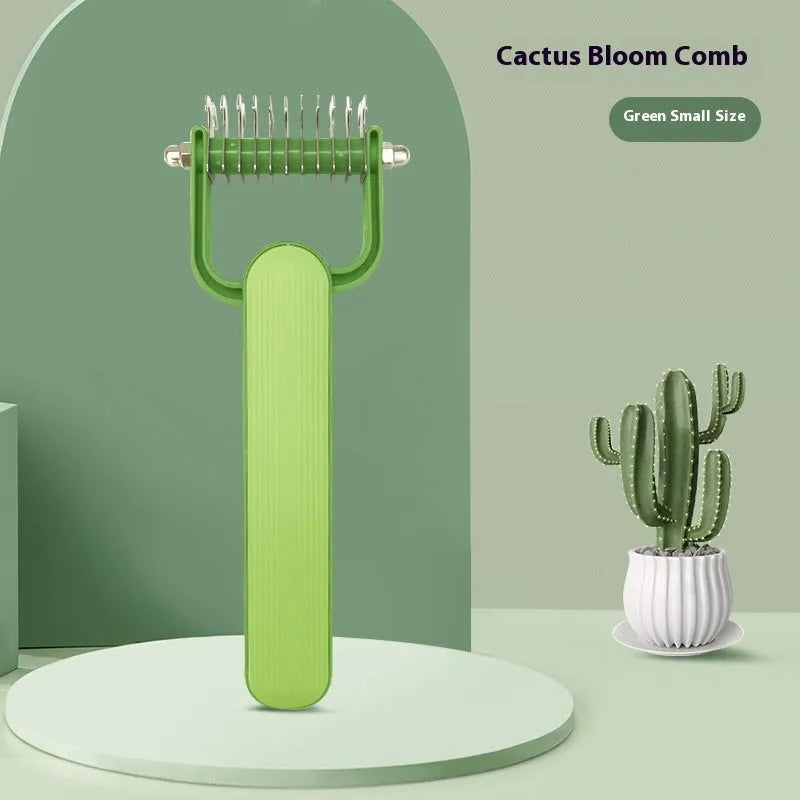 Green and grey dog unknotting combs in large and small sizes with stainless steel teeth.