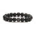 Geometric volcanic agate bracelet with stainless steel finish, showing 10mm beads.
